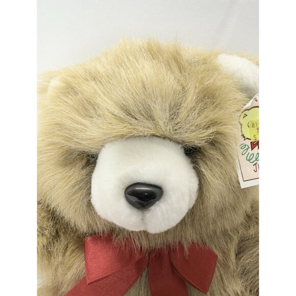 Vintage Justen 16" Plush Fuzzy Brown Teddy Bear With Red Bow Stuffed Animal - Picture 2 of 13